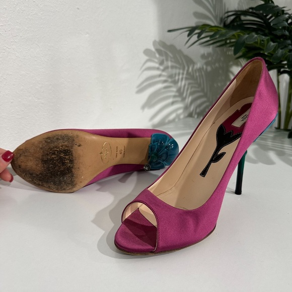 Prada S/S 2008 Fairy Collection Satin Peep-Toe Pumps Size 40 - Picture 6 of 9